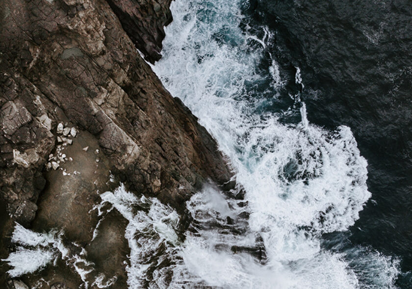 Waves crashing onto some rocks